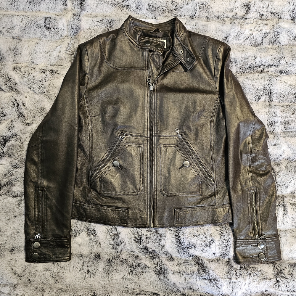 Studio Y Chocolate Brown Leather Bomber Jacket